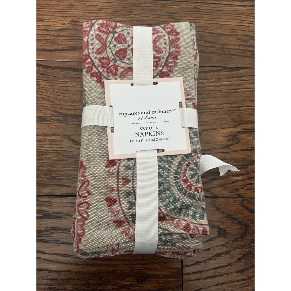 Cupcakes And Cashmere At Home Set Of 6 Napkins Heart Pattern 18" X 18" Love